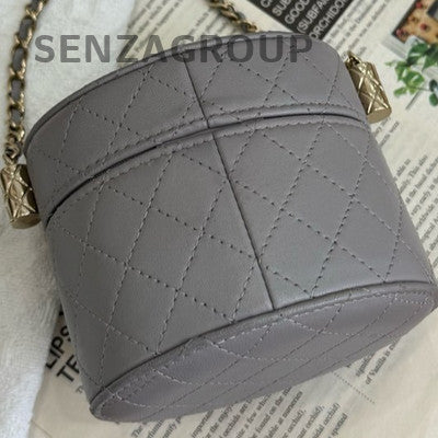 Chanel Quilted Grey Silver Hardware Chain Shoulder Crossbody Bag Women Fashion