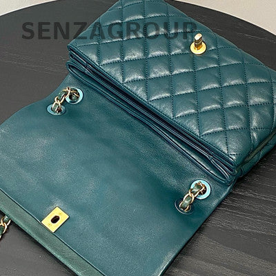 Chanel Classic Flap Bag Green Gold Hardware Quilted Chain Shoulder Bag