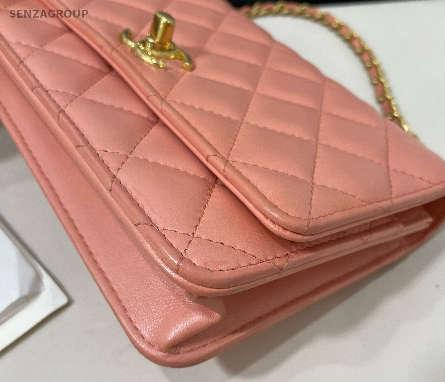 Chanel WOC Chain Lambskin Shoulder Bag Crossbody Pink Gold Women Classic