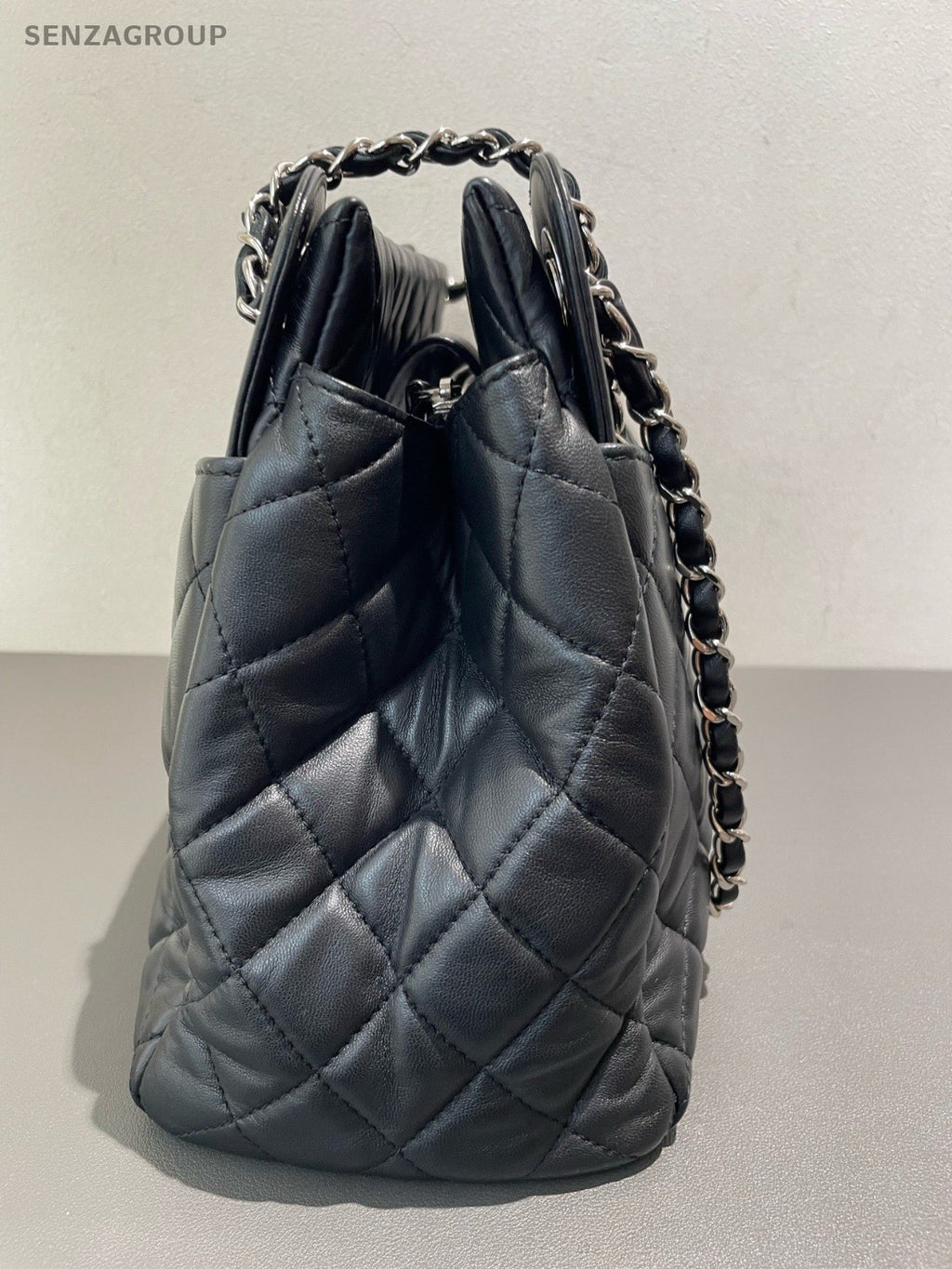 Chanel Large shopping Tote Chain Black Silver Shoulder Bag Diamond Women Classic