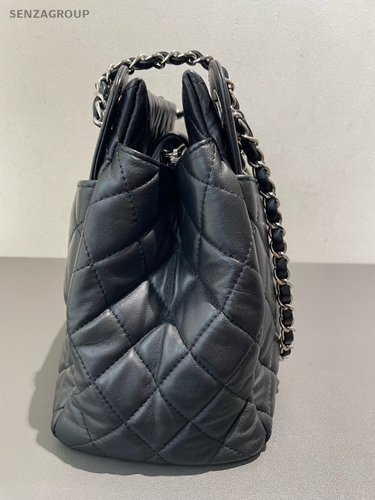 Chanel Large shopping Tote Chain Black Silver Shoulder Bag Diamond Women Classic