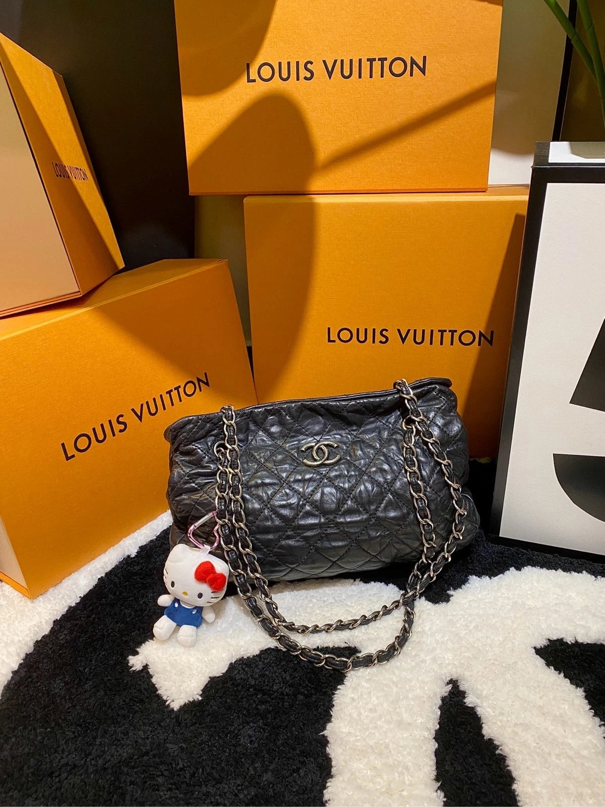 CHANEL Black Silver Vintage Puff Shoulder Bag For Women