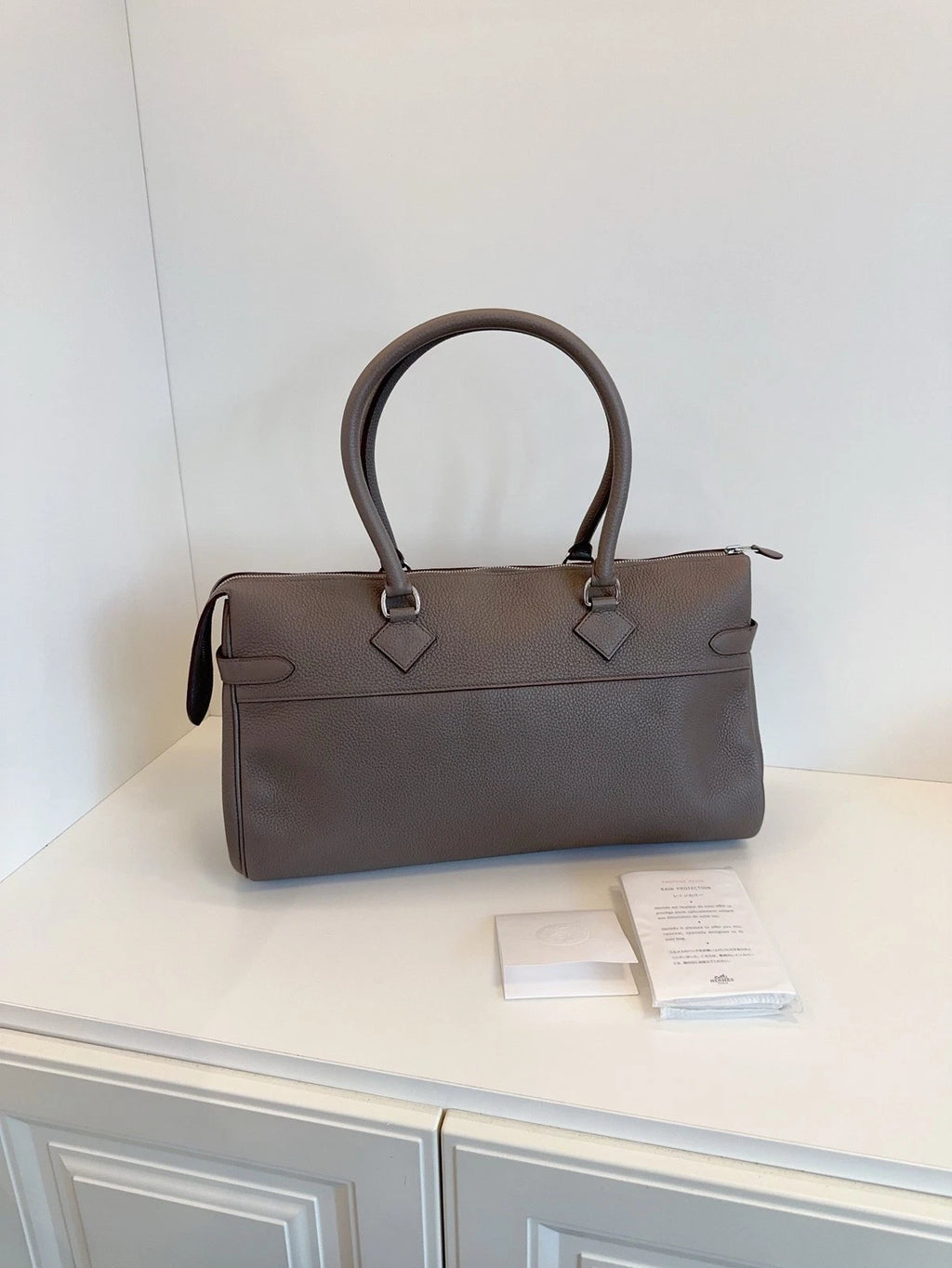 Hermes Altas Shoulder 42 Taupe Gray Leather Top Handle Bag