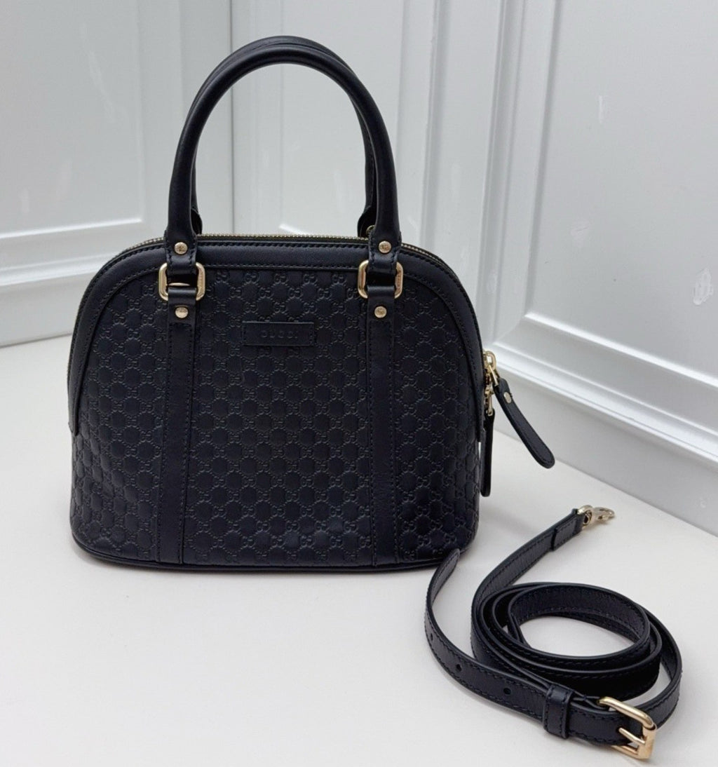 GUCCI Alma bb Monogram Empreinte 2WAY Shoulder Handbag Black Gold Women