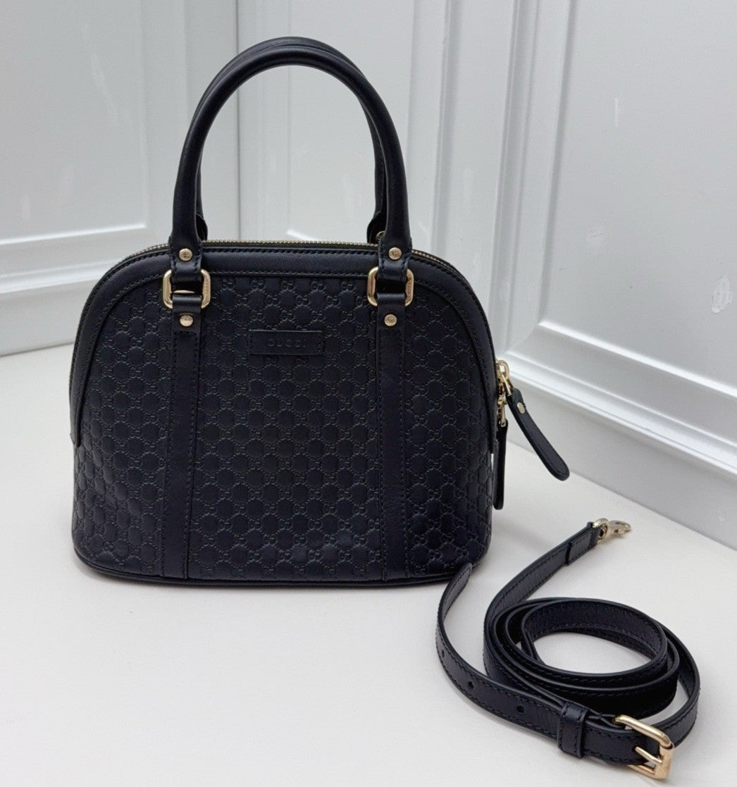GUCCI Alma bb Monogram Empreinte 2WAY Shoulder Handbag Black Gold Women