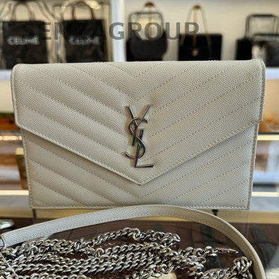 Saint Laurent Silver Logo Envelope Chain Shoulder Crossbody Bag