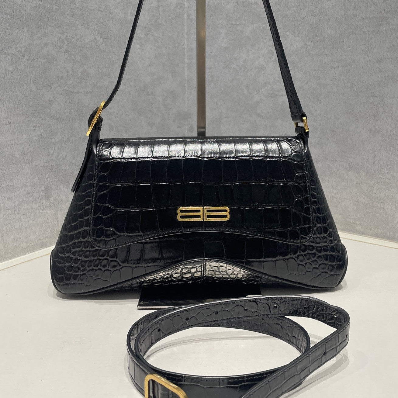 Balenciaga Black Gold Flap Bag Classic Shoulder Crossbody Women's Fashion