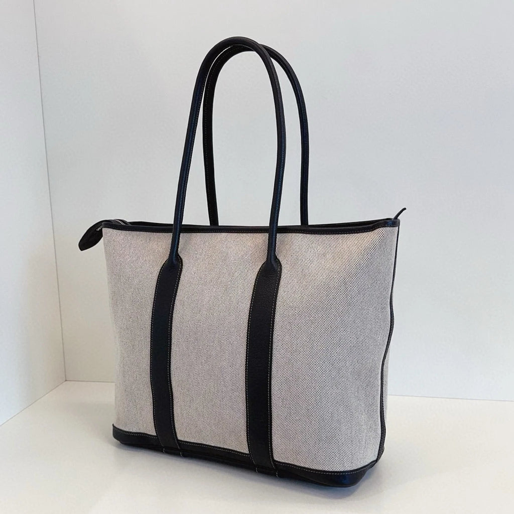 Hermes Garden Tote Canvas Top Handle Shoulder Bag White Women Classic