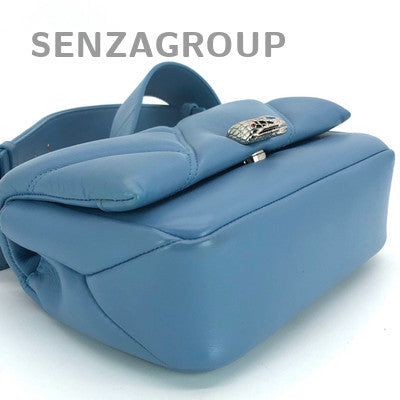 Bvlgari Serpenti Blue Leather Shoulder Bag Silver Clasp Classic Women