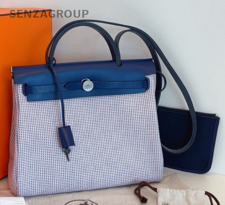 Hermes Herbag Zip31 Top Handle Bag Crossbody Blue White Silver Women Classic