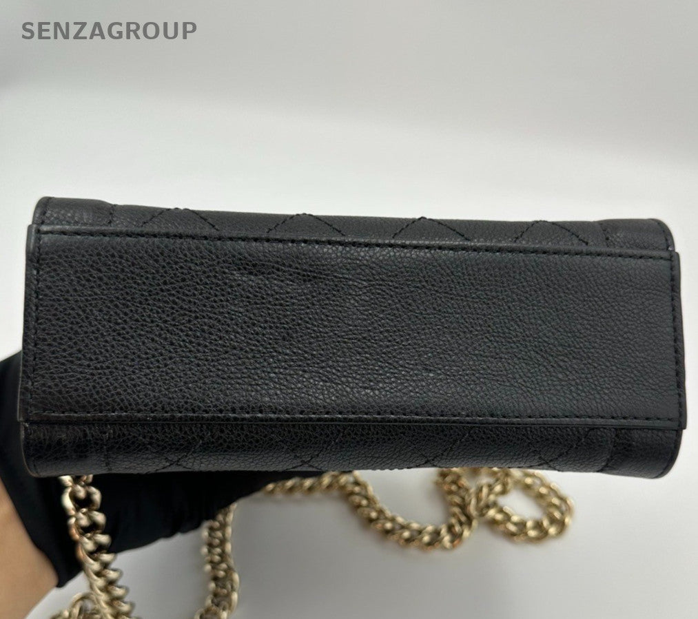 Chanel Diamond Chain Shoulder Crossbody Top Handle Bag Black Gold Women Classic