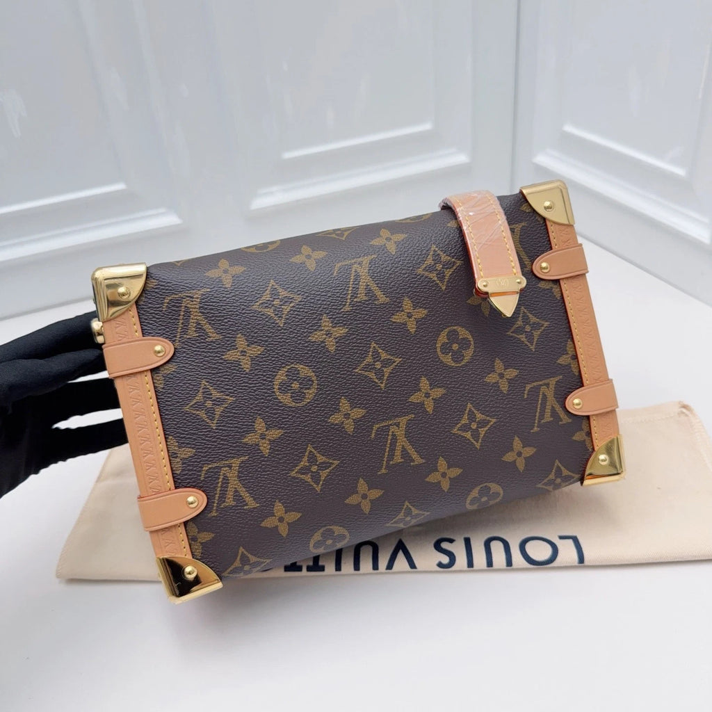 Louis Vuitton Side Trunk MM Monogram Top Handle Shoulder Bag Brown Gold Women