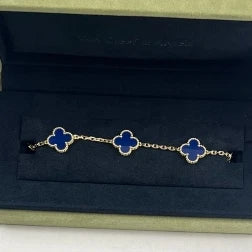 Van Cleef &amp; Arpels Vintage Alhambra 5 Motifs Blue Agate Bracelet 18k Yellow Gold