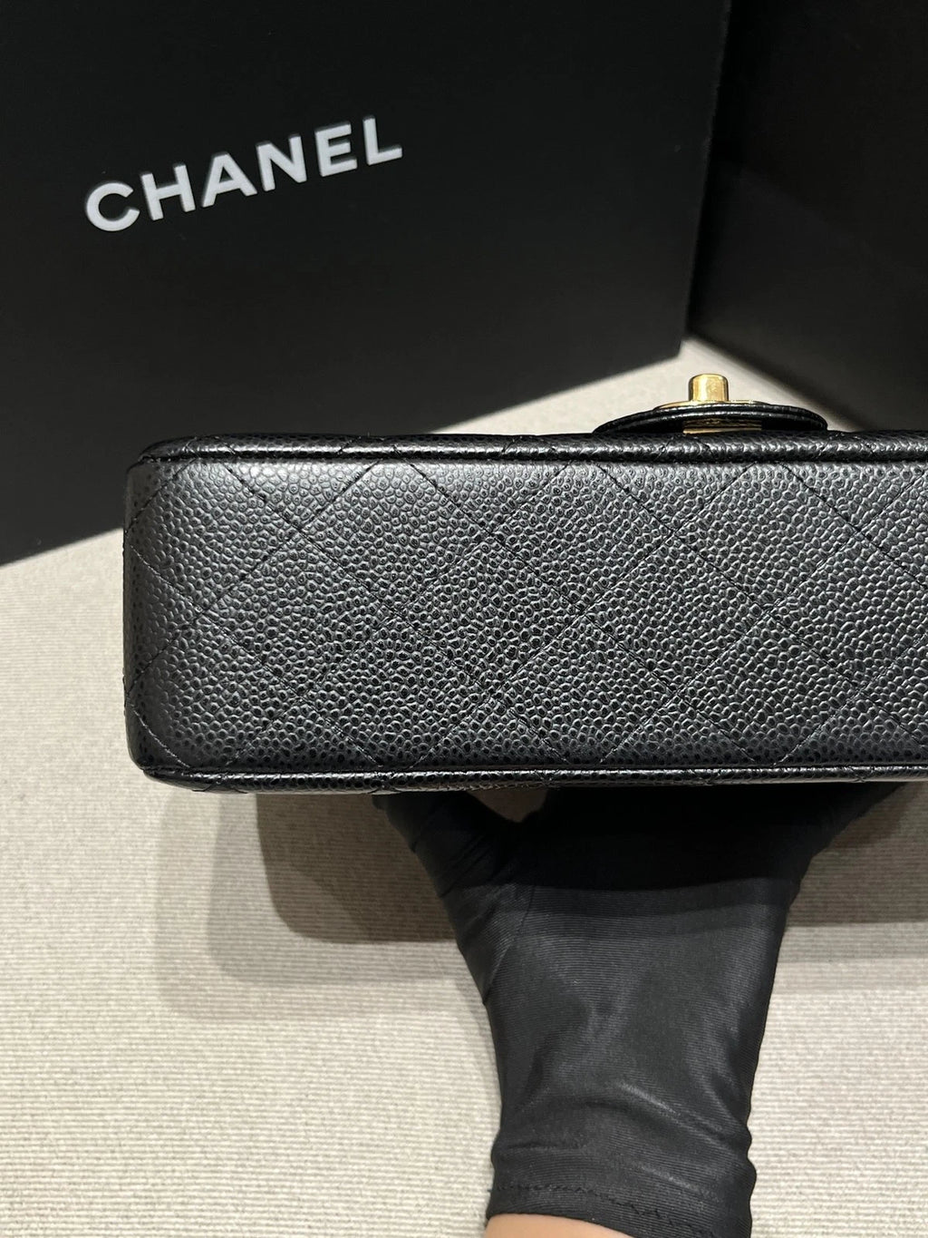 CHANEL Medium Classic Flap Black Gold Leather Shoulder Bag For Women