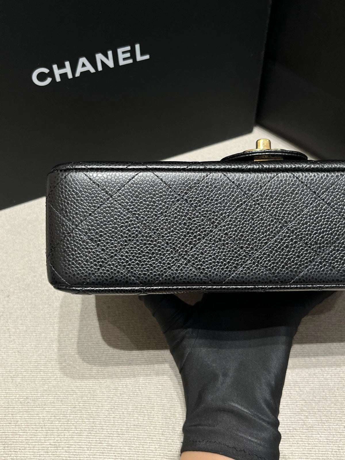 CHANEL Medium Classic Flap Black Gold Leather Shoulder Bag For Women
