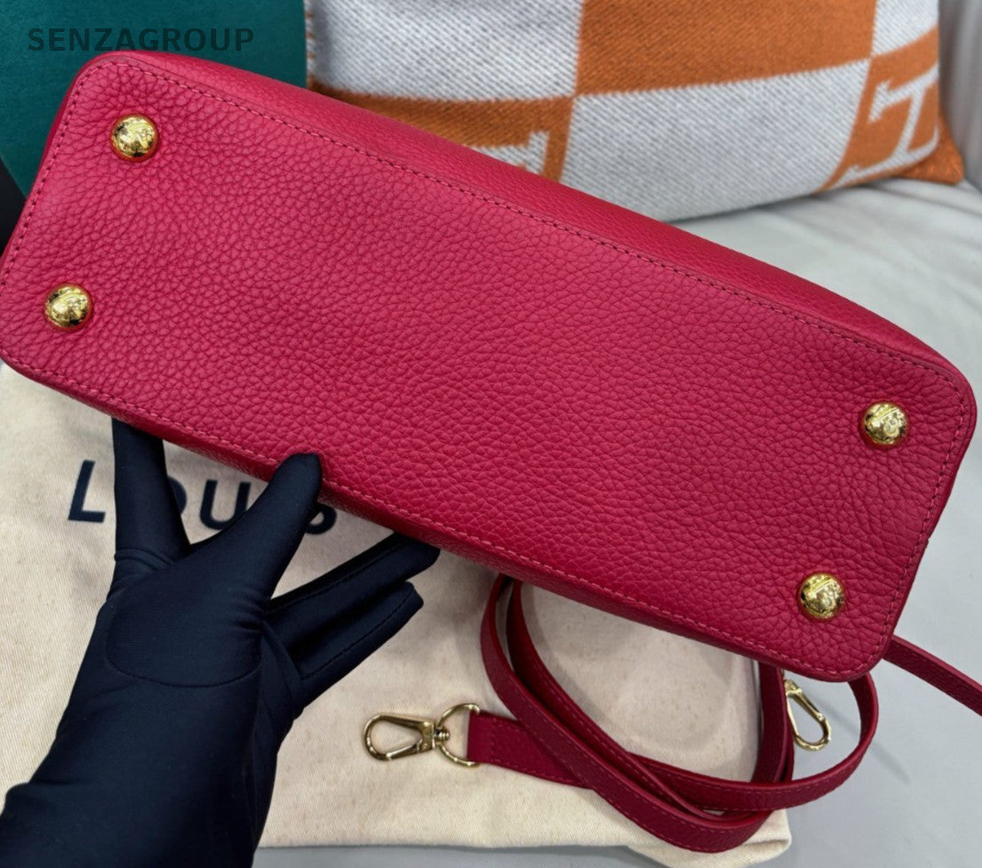 Louis Vuitton Capucines MM Top Handle Bag Crossbody Red Gold Women Classic