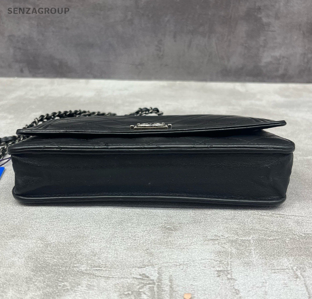 Chanel Leboy WOC Calfskin Chain Shoulder Bag Black Silver Diamond Women Classic