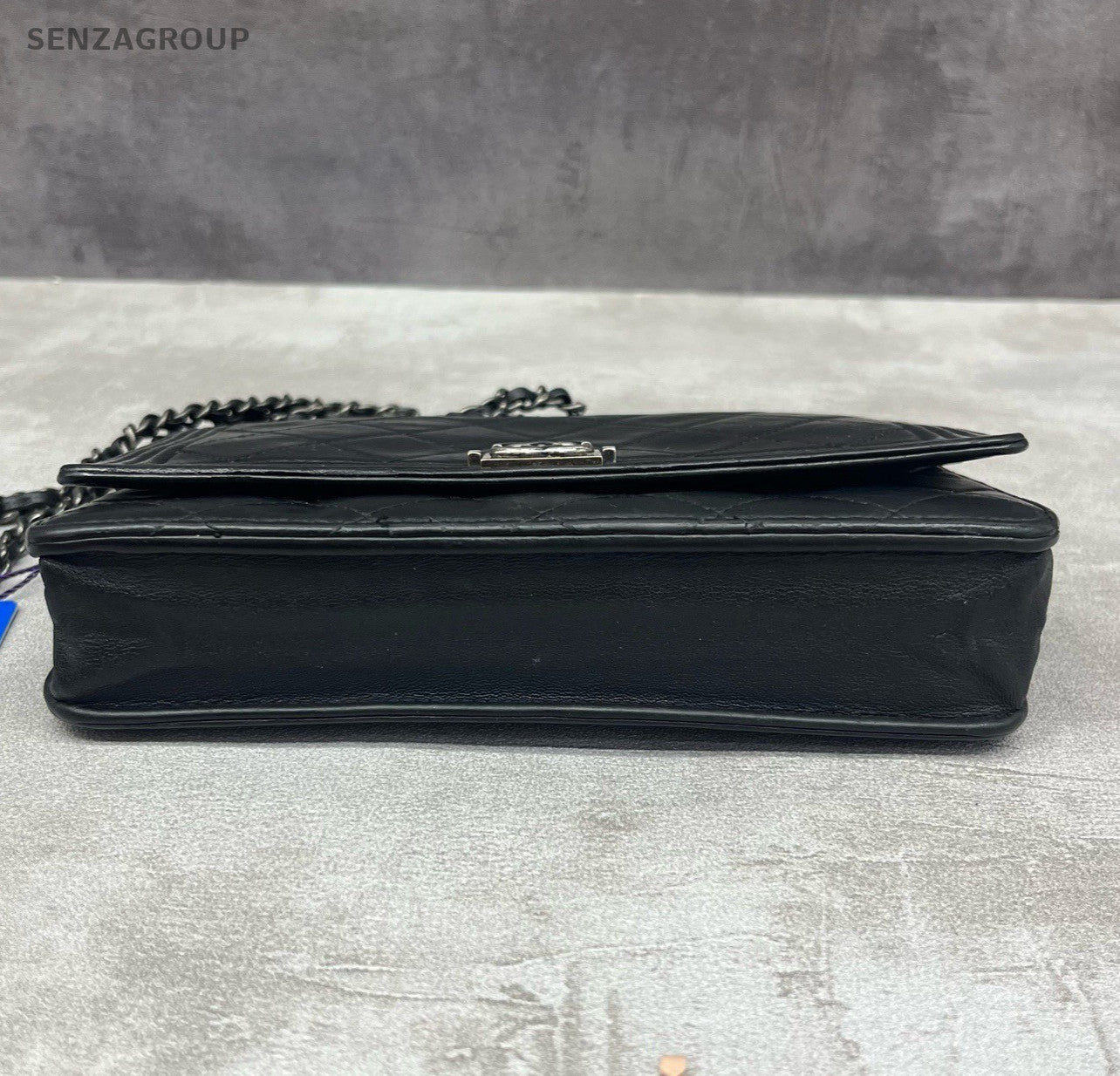 Chanel Leboy WOC Calfskin Chain Shoulder Bag Black Silver Diamond Women Classic