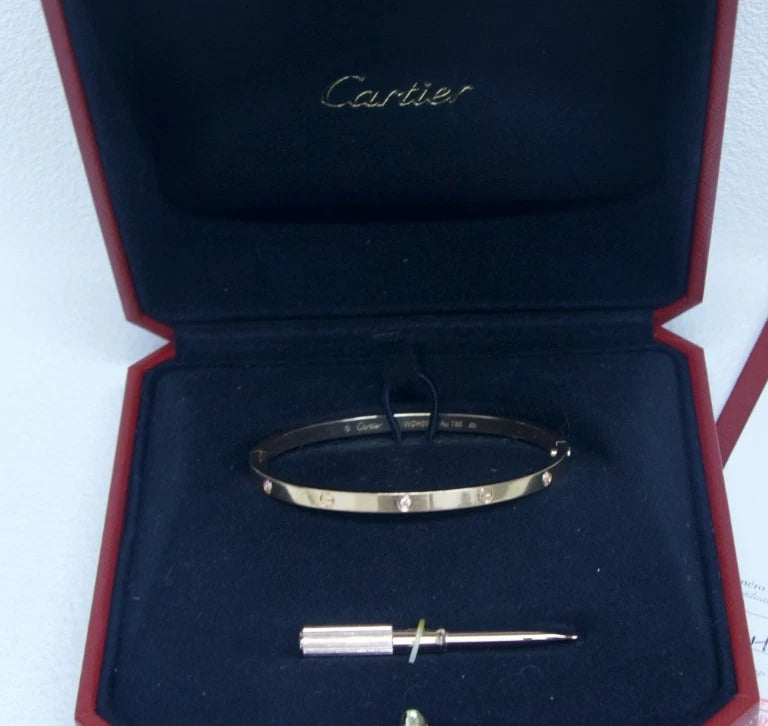 Cartier Love Small Bangle Bracelet 18k Rose Gold with 6 Diamonds Size17