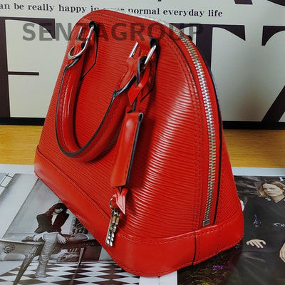 Louis Vuitton Alma BB Epi Leather Red Silver Shoulder Bag Women Classic