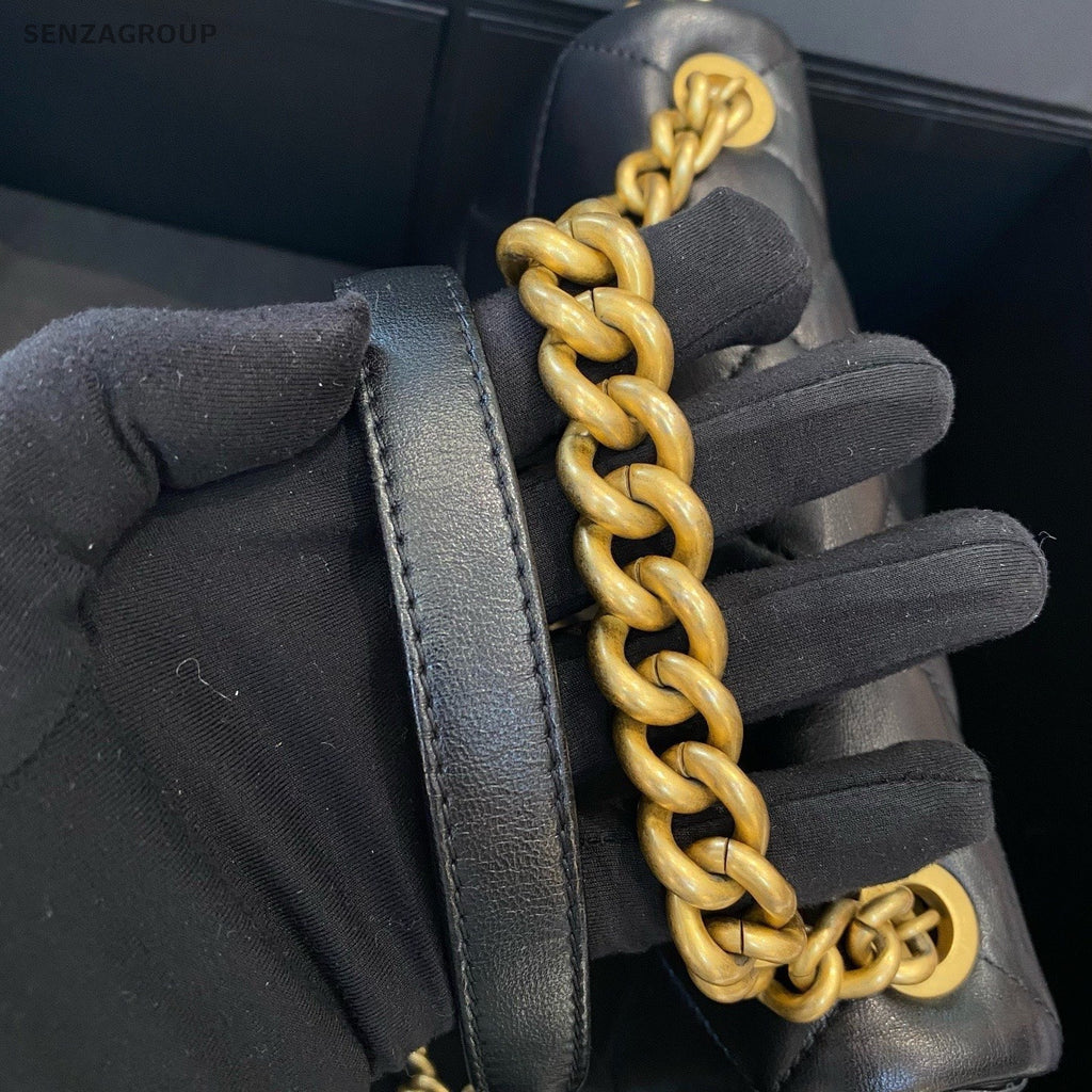 Chanel Diamond Chain Top Handle Shoulder Crossbody Black Gold Women Classic