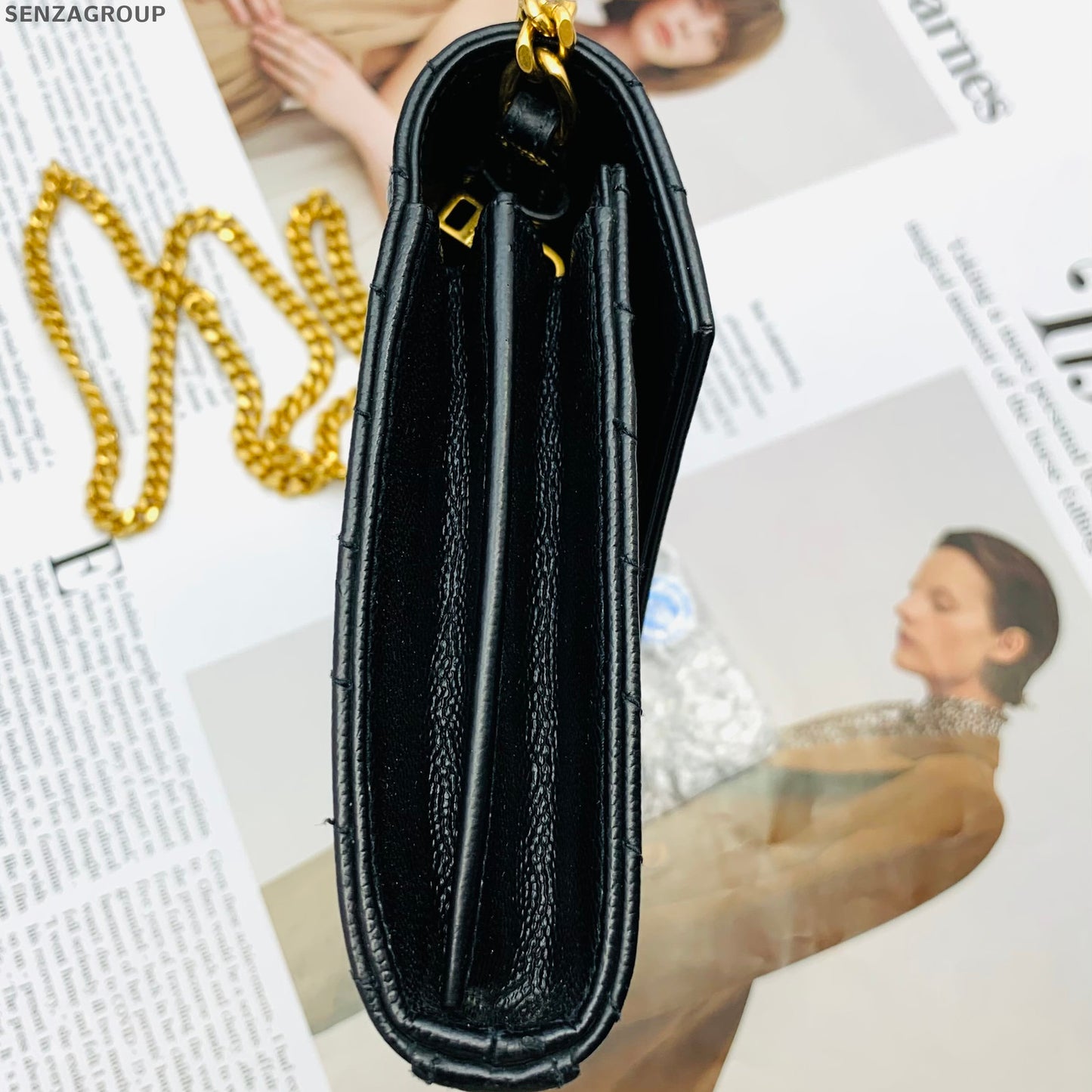 Saint Laurent Mini Envelope Chain Shoulder Crossbody Bag Black Gold