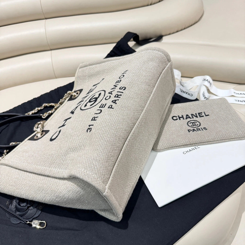 Chanel Deauville Tote Bag Large Canvas Shoulder Tote Women Classic
