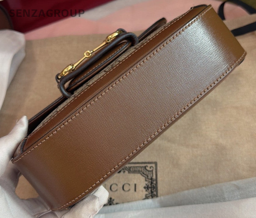 Gucci Horsebit1955 PM 2Straps Shoulder Bag Crossbody Brown Gold Women Classic