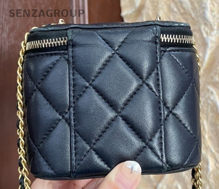 Chanel Vanity Box Chain Crossbody Black Gold Diamond Women Classic Fashion