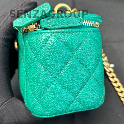 Chanel Quilted Small Box Bag with Heart Chain, Green Gold Hardware