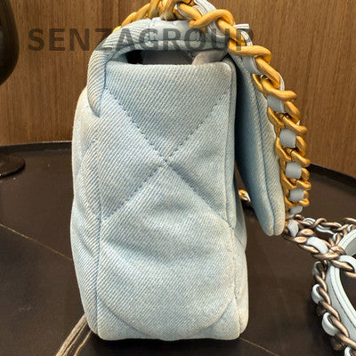 Chanel 19 Small Denim Blue Gold Chain Shoulder Crossbody Bag