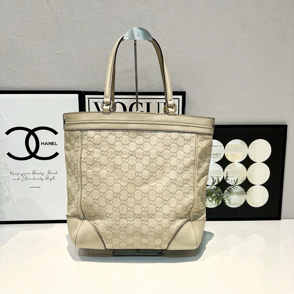 Gucci White Printed Leather Tote Shoulder Handbag for Women