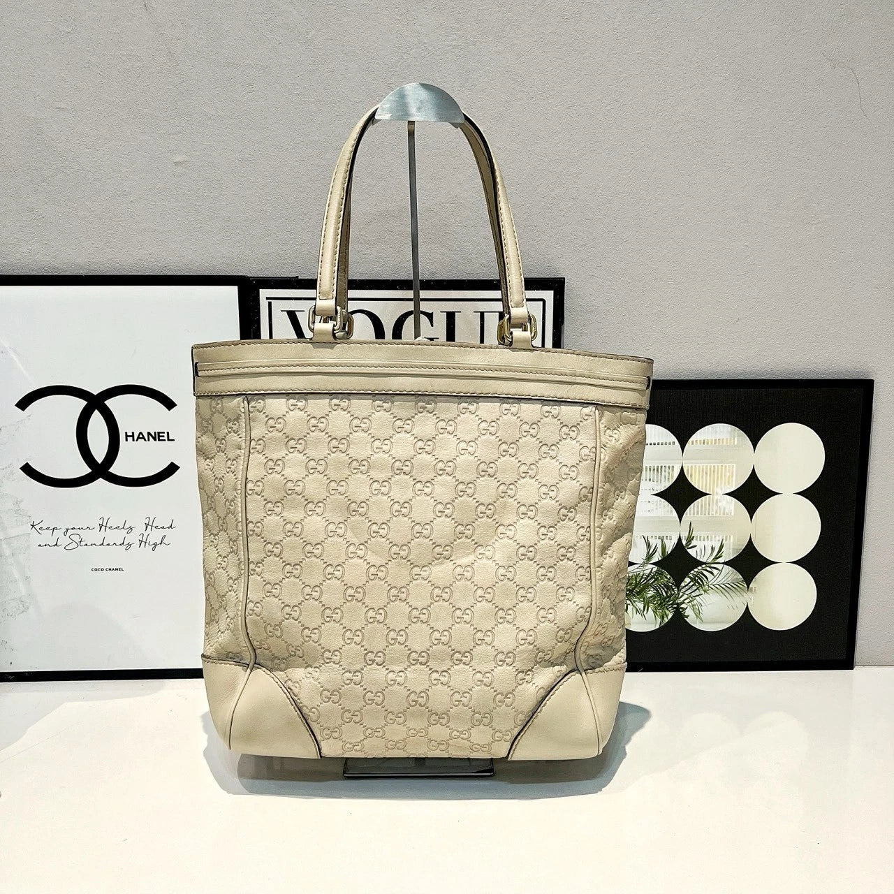Gucci White Printed Leather Tote Shoulder Handbag for Women