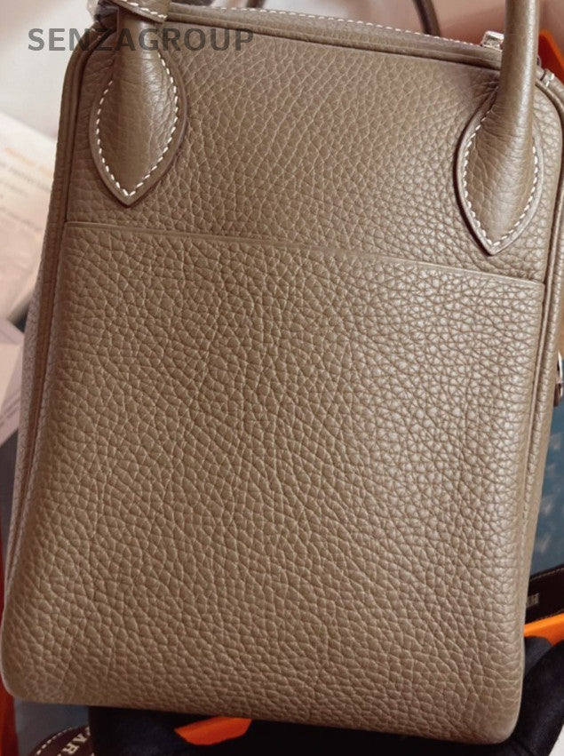 Hermes Lindy30 TC Leather Shoulder Bag Gray Silver Used Women Classic
