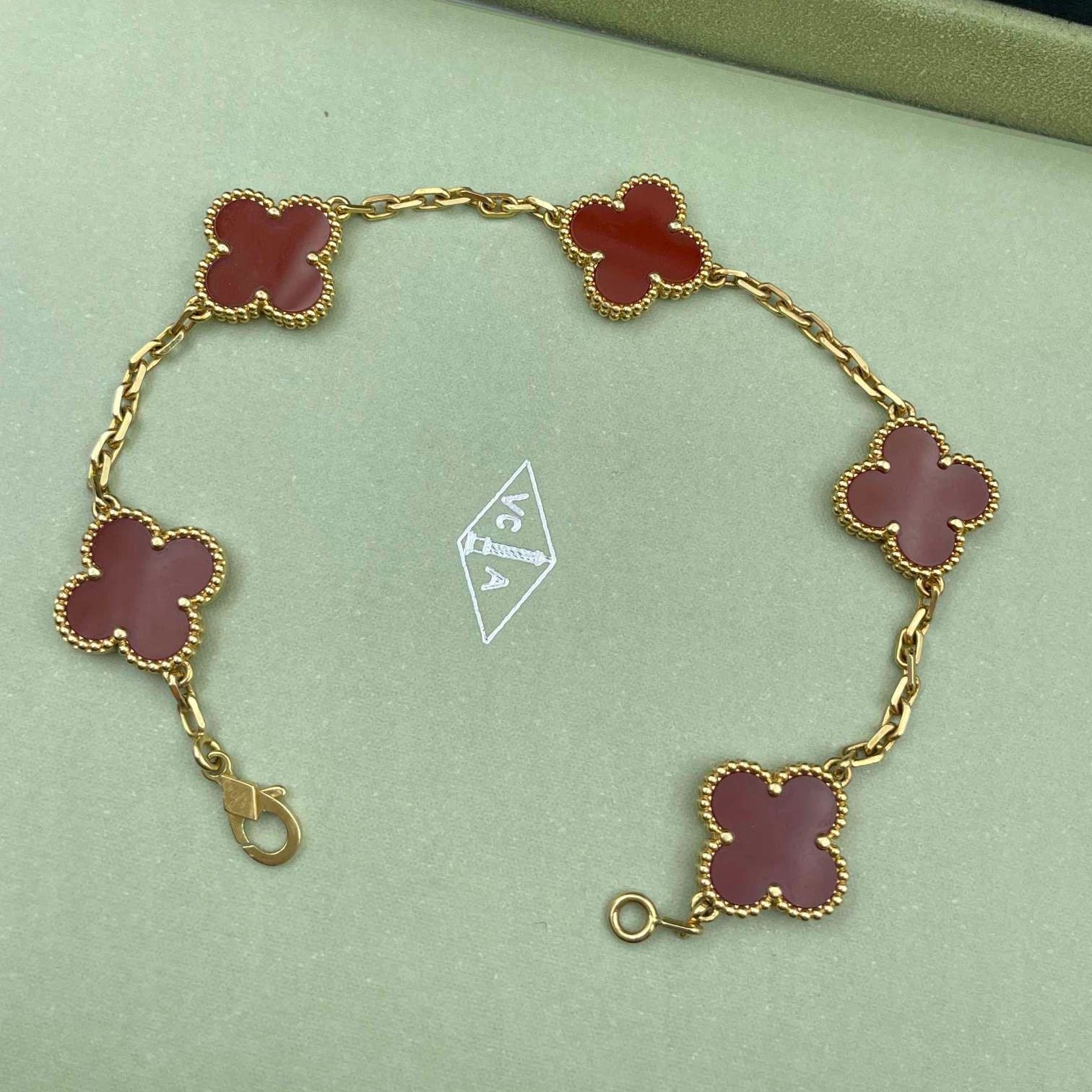 VCA Van Cleef &amp; Arpels Vintage Alhambra Carnelian 5 Motifs Clover Bracelet 18kYG