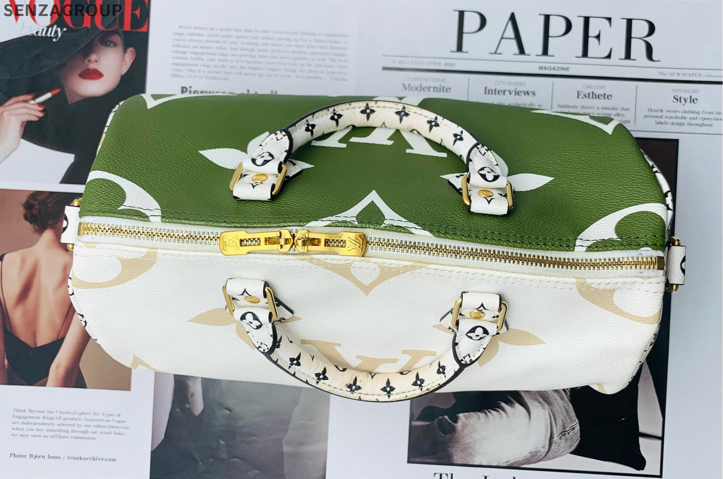 Louis Vuitton Speedy 30 Monogram Handbag White Green Women's