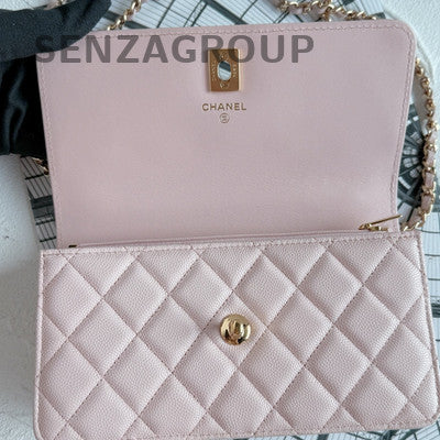 Chanel Quilted WOC Chain Bag in Sakura Pink with Gold Hardware
