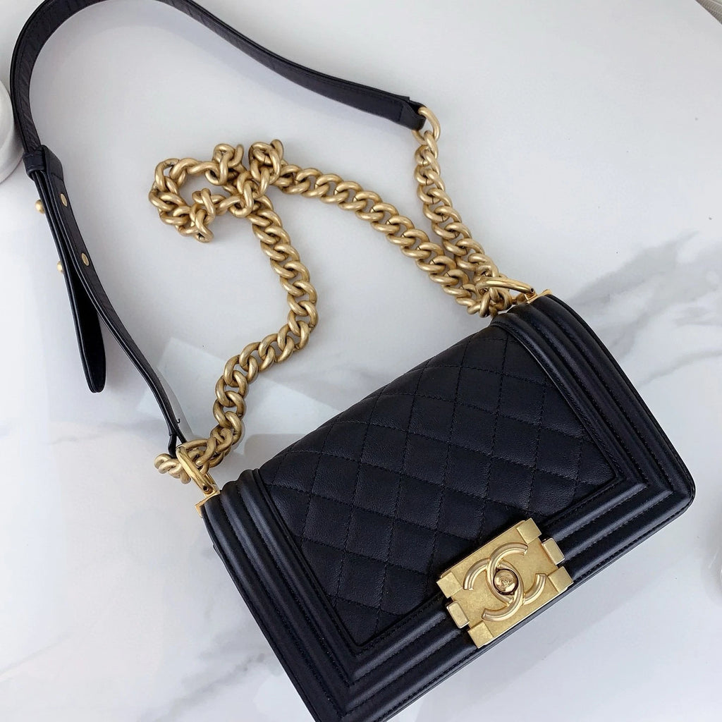 CHANEL Black Gold Leboy Small Shoulder Bag for Women