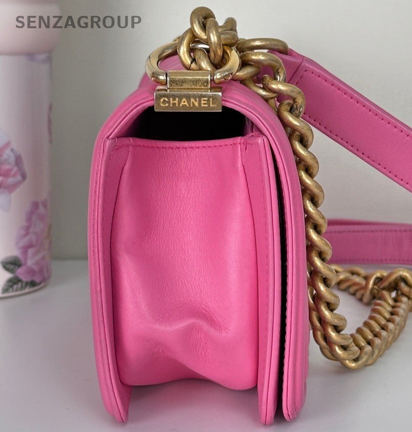Chanel Leboy Chain Calfskin Shoulder Bag Pink Gold Diamond Women Classic