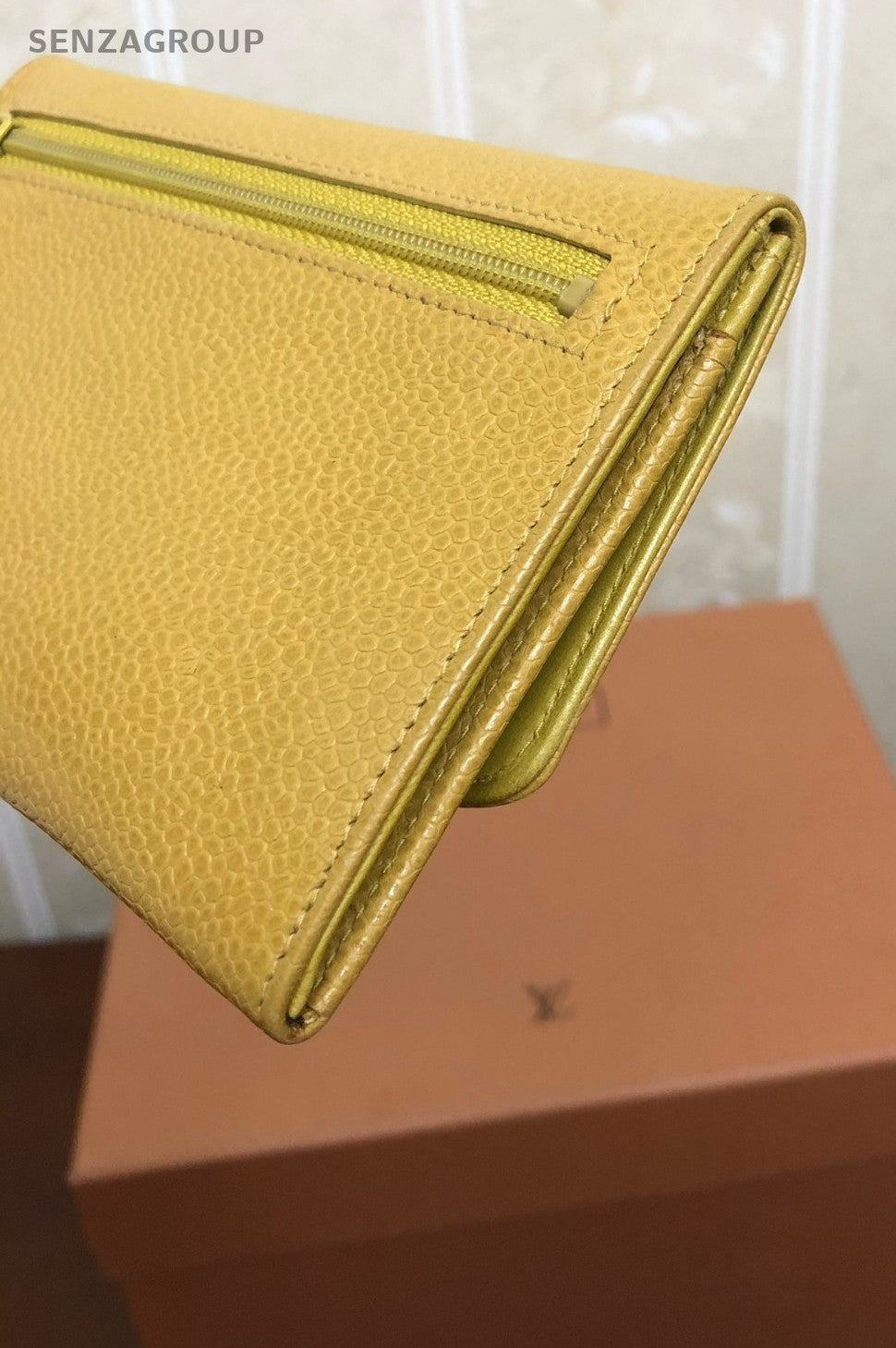 CHANEL CC Logo Wallet Caviar Women Yellow