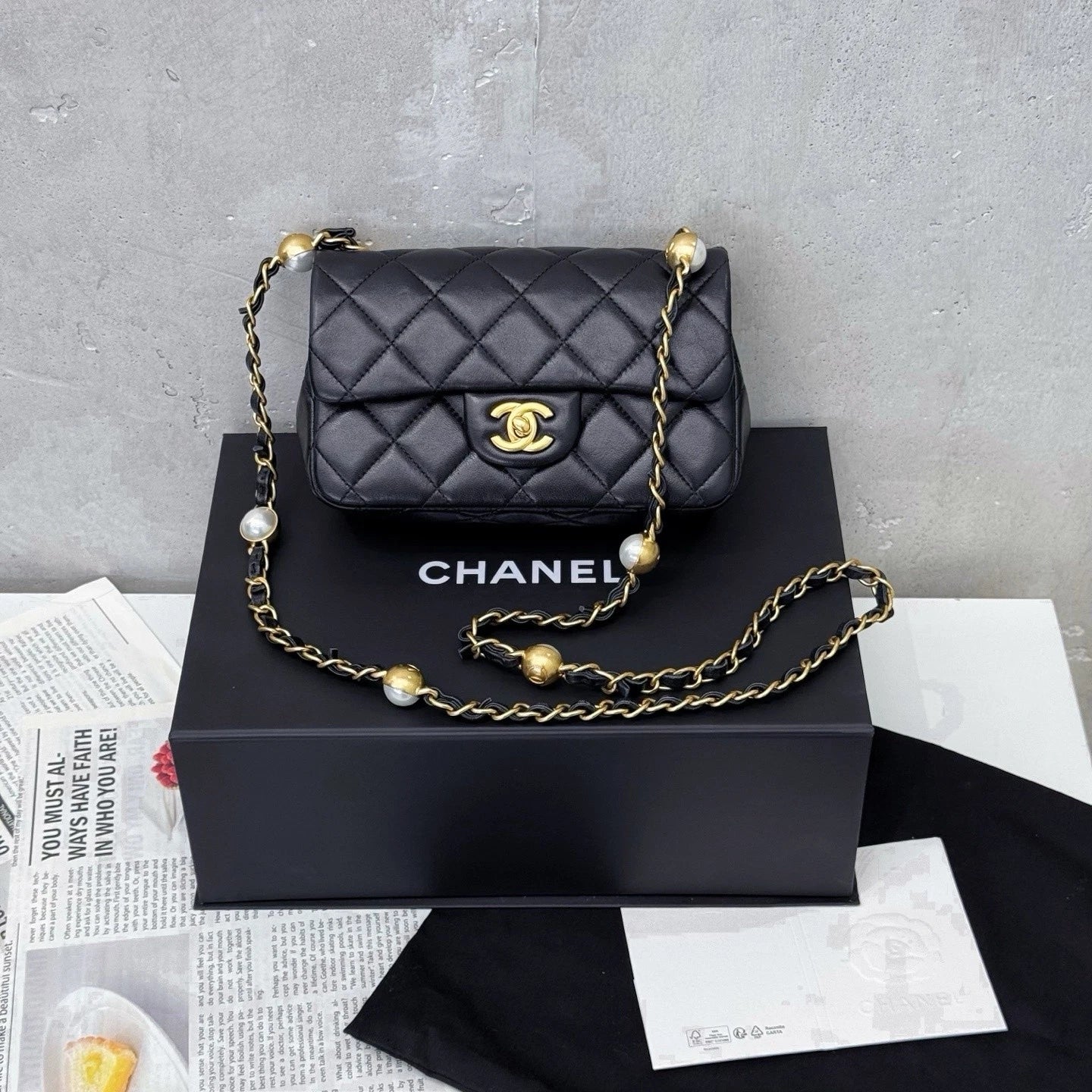 CHANEL Black Gold Lambskin CF Mini Crossbody Bag For Women