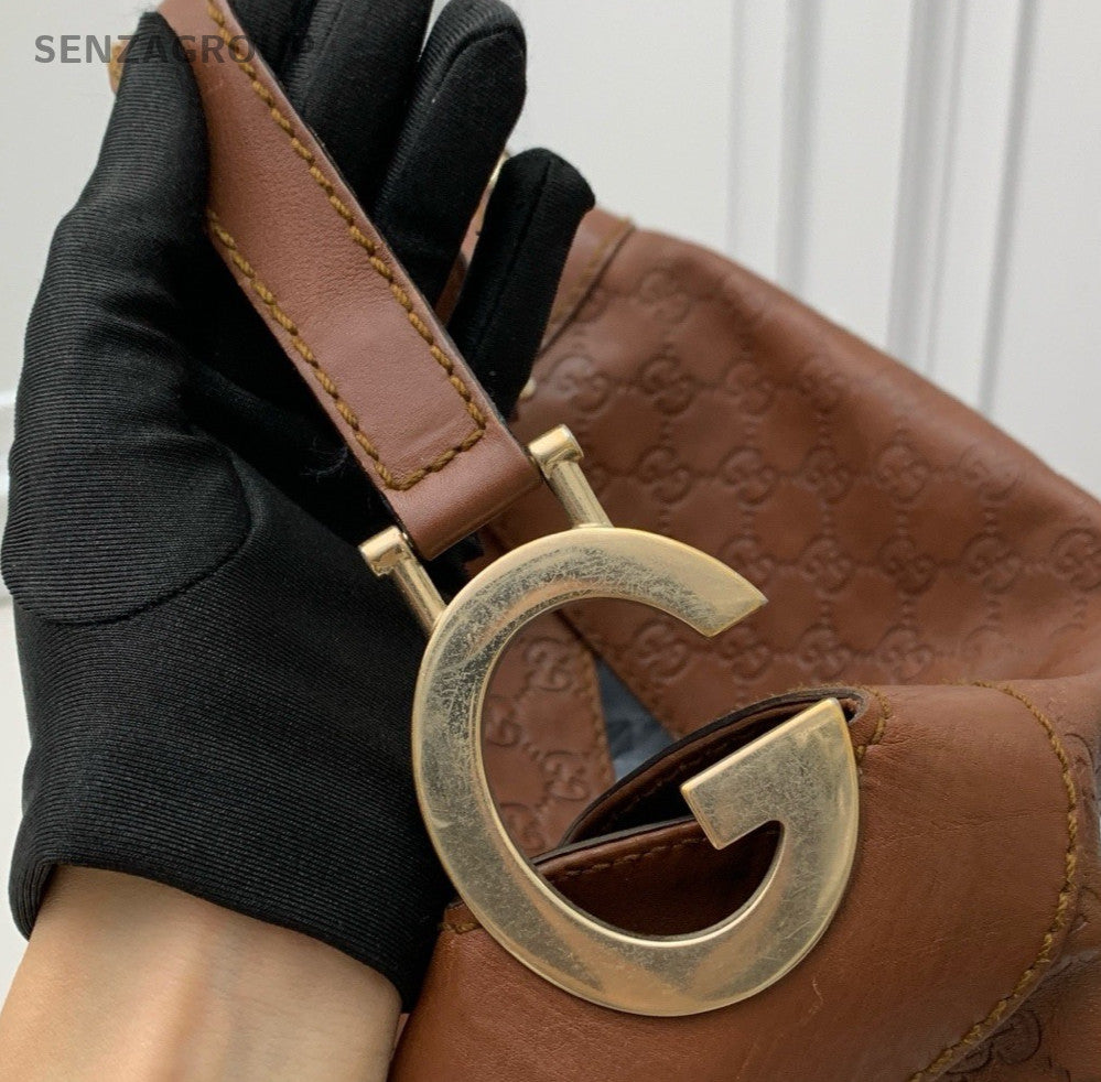 Gucci Hobo 2Way Handbag Shoulder Bag Brown Gold Used Women Classic