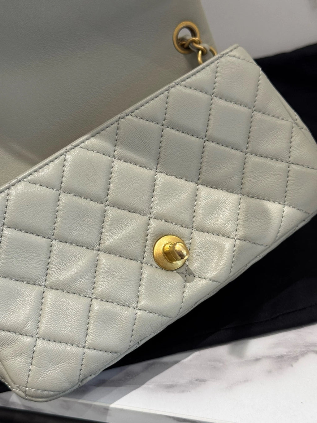 CHANEL Gray Lambskin CF Mini Chain Shoulder Bag Women