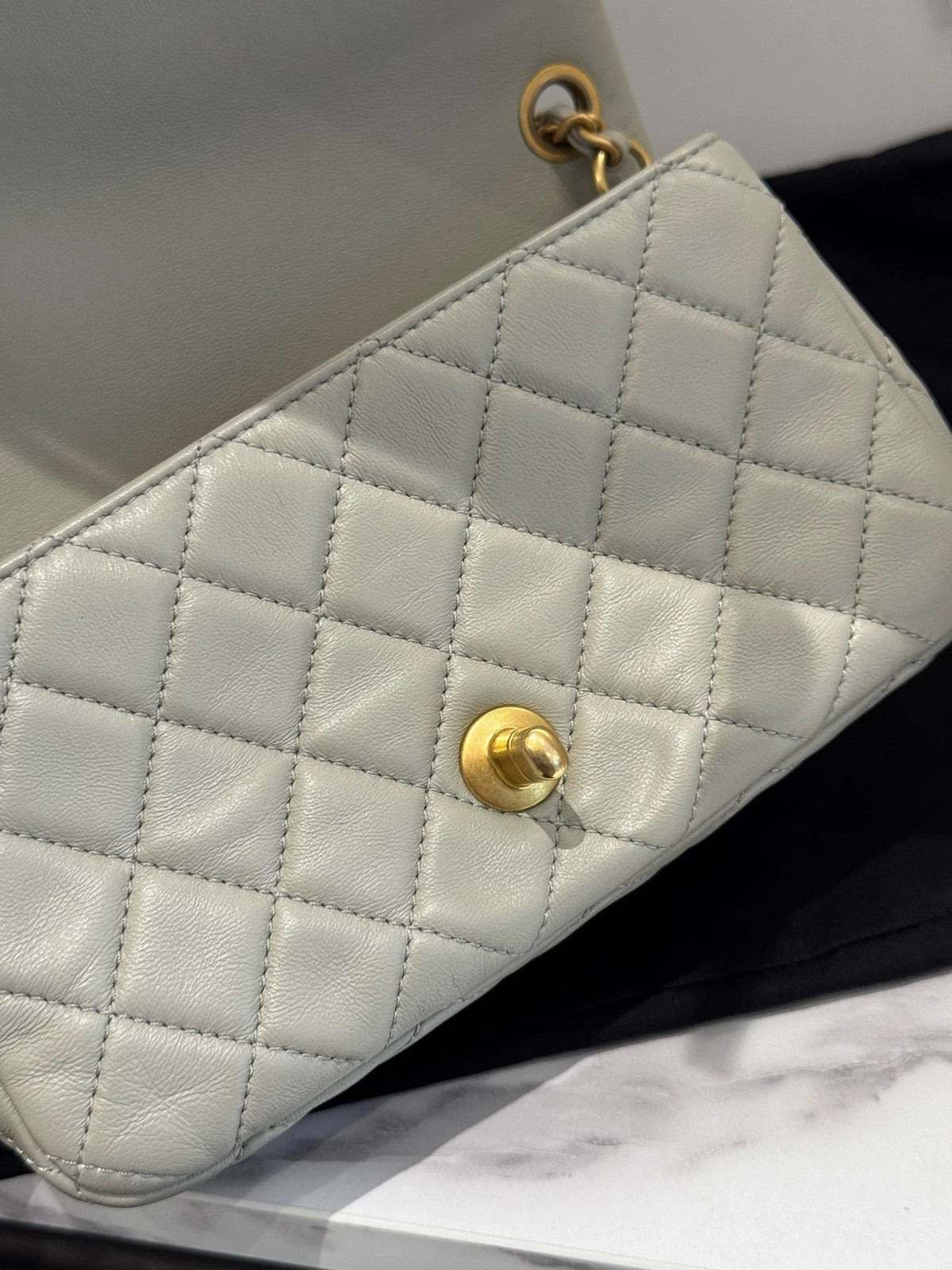 CHANEL Gray Lambskin CF Mini Chain Shoulder Bag Women