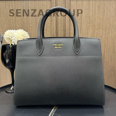 Prada Saffiano Lux Tote Bag Black Silver Women's Classic Handbag
