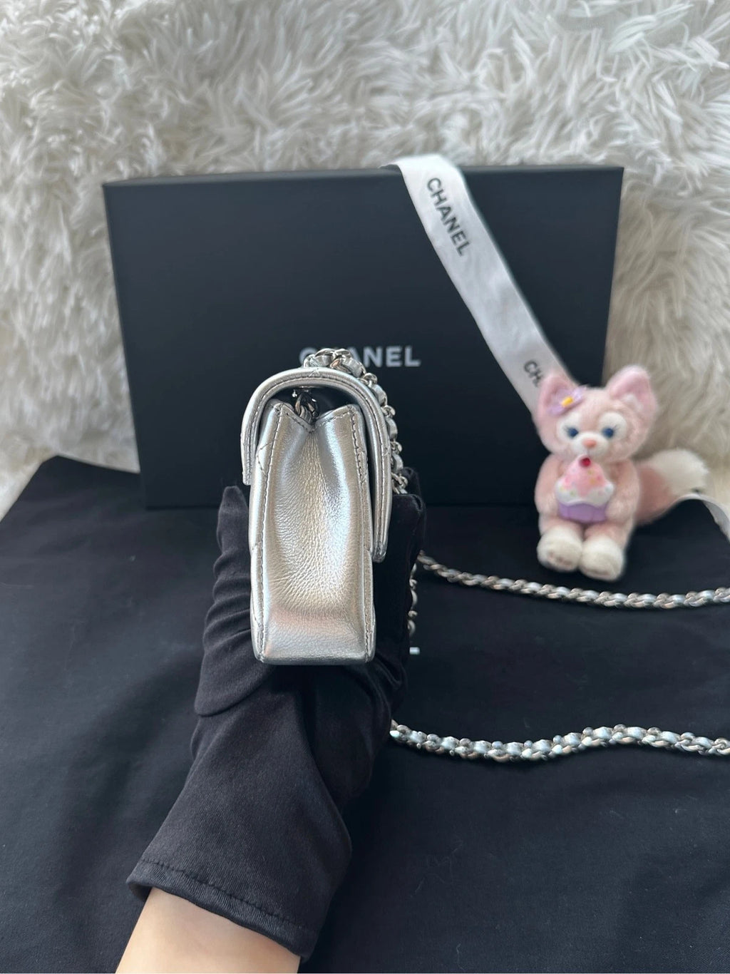 CHANEL Silver Calfskin Cloud Mini CF Crossbody Bag For Women