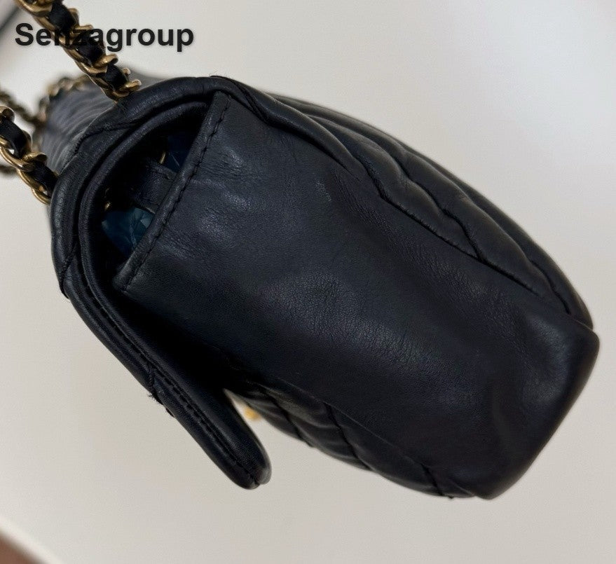Chanel Classic Flap PM Calfskin Chain Shoulder Bag Crossbody Black Gold Women