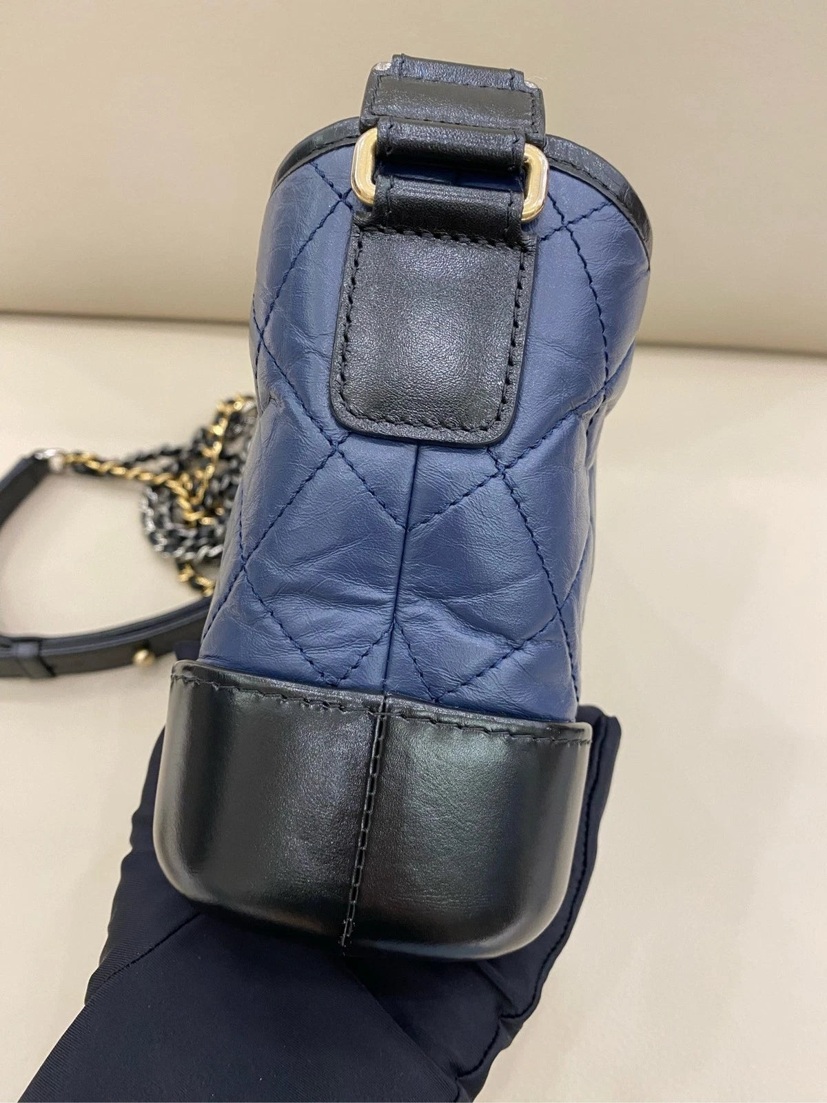 CHANEL Gabrielle Small Blue Black Shoulder Crossbody Bag Women