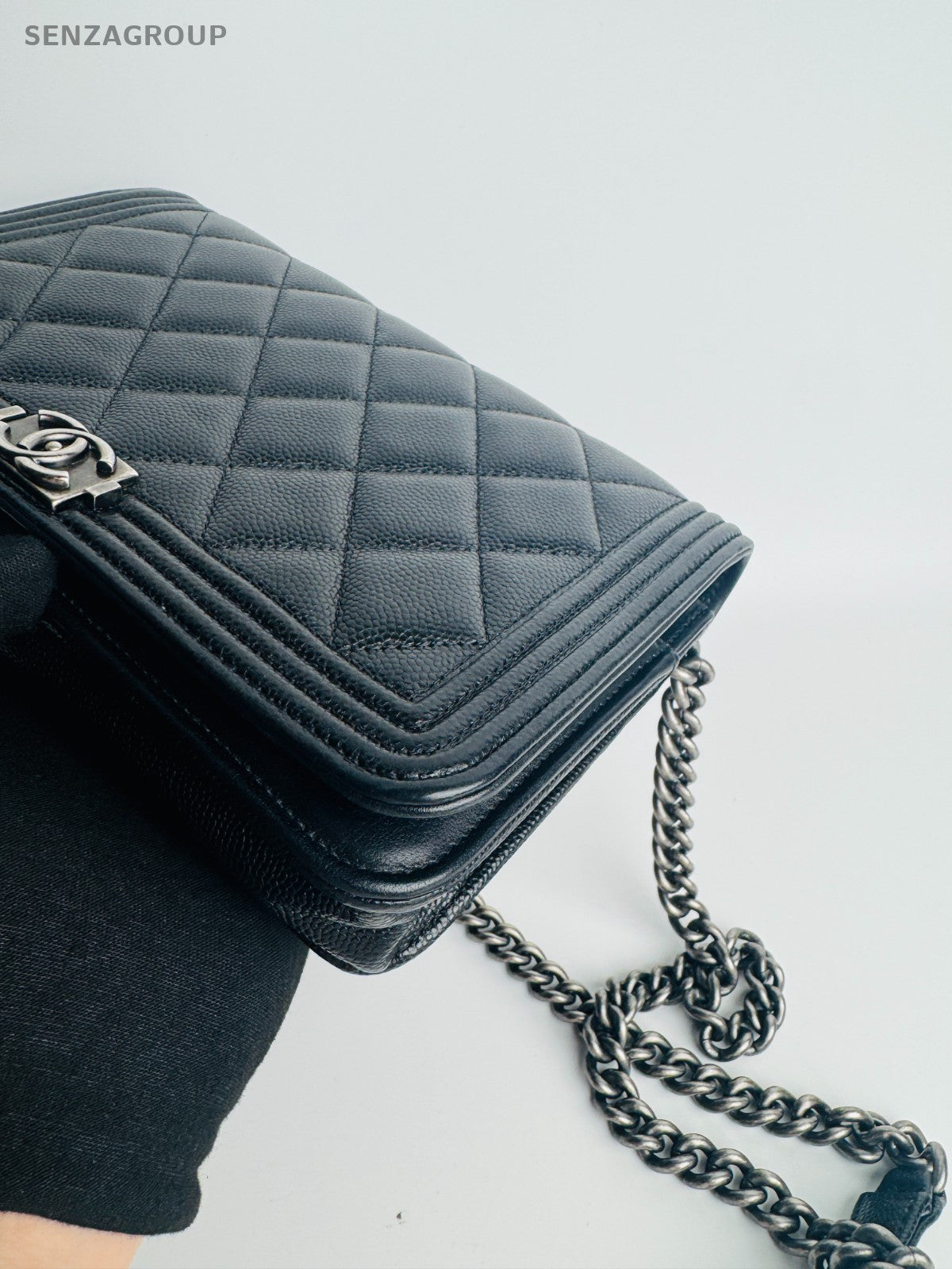 CHANEL Leboy Woc Diamond Pattern Chain Shoulder bag Crossbody Black Silver