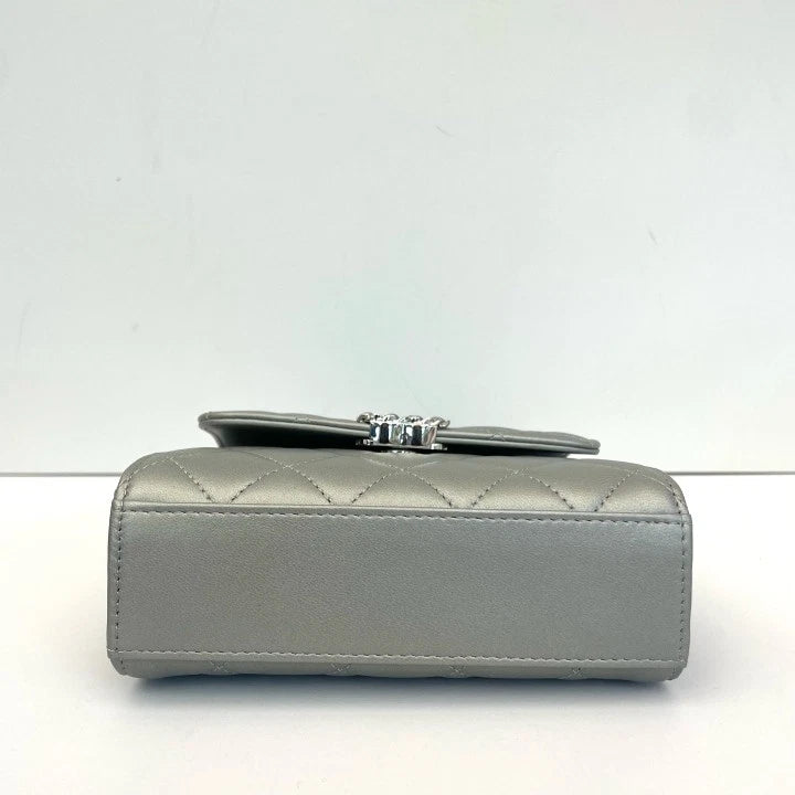 Authentic CHANEL Silver Handle Kelly Crossbody Bag For Women